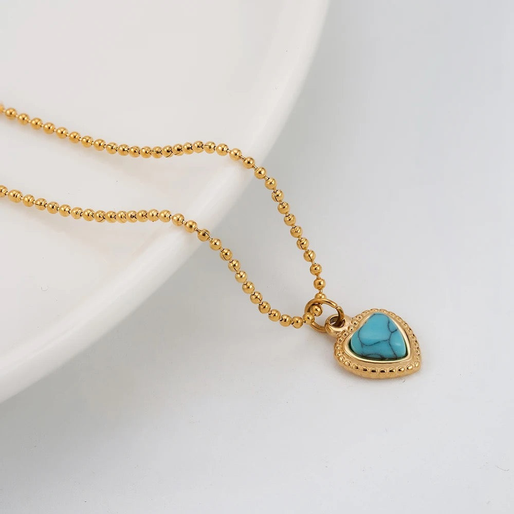 The Rachel Beaded Heart Necklace - Turquoise