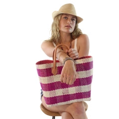 Newport Gingham Sisal Basket Bag Raspberry