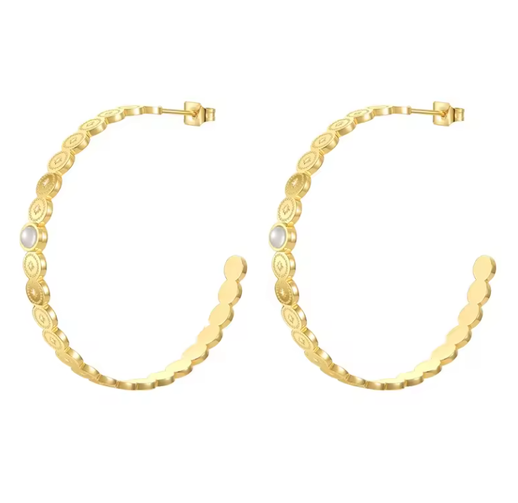 The Harlow Hoop w/ Pearl Accent - 18K Plated - GOLD