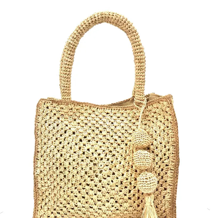 The Soteria Crochet Handbag with  Tassel Charm - Neutral