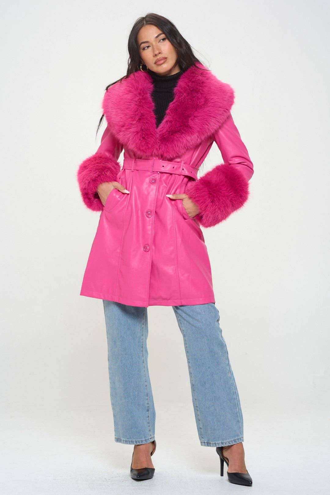 Hot Pink Vegan Leather Coat