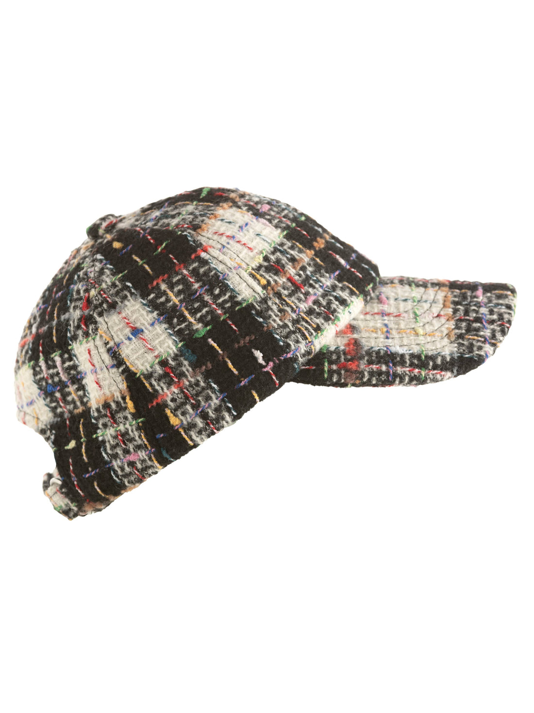 Romy Ball Cap: Black & White Plaid Bouclé