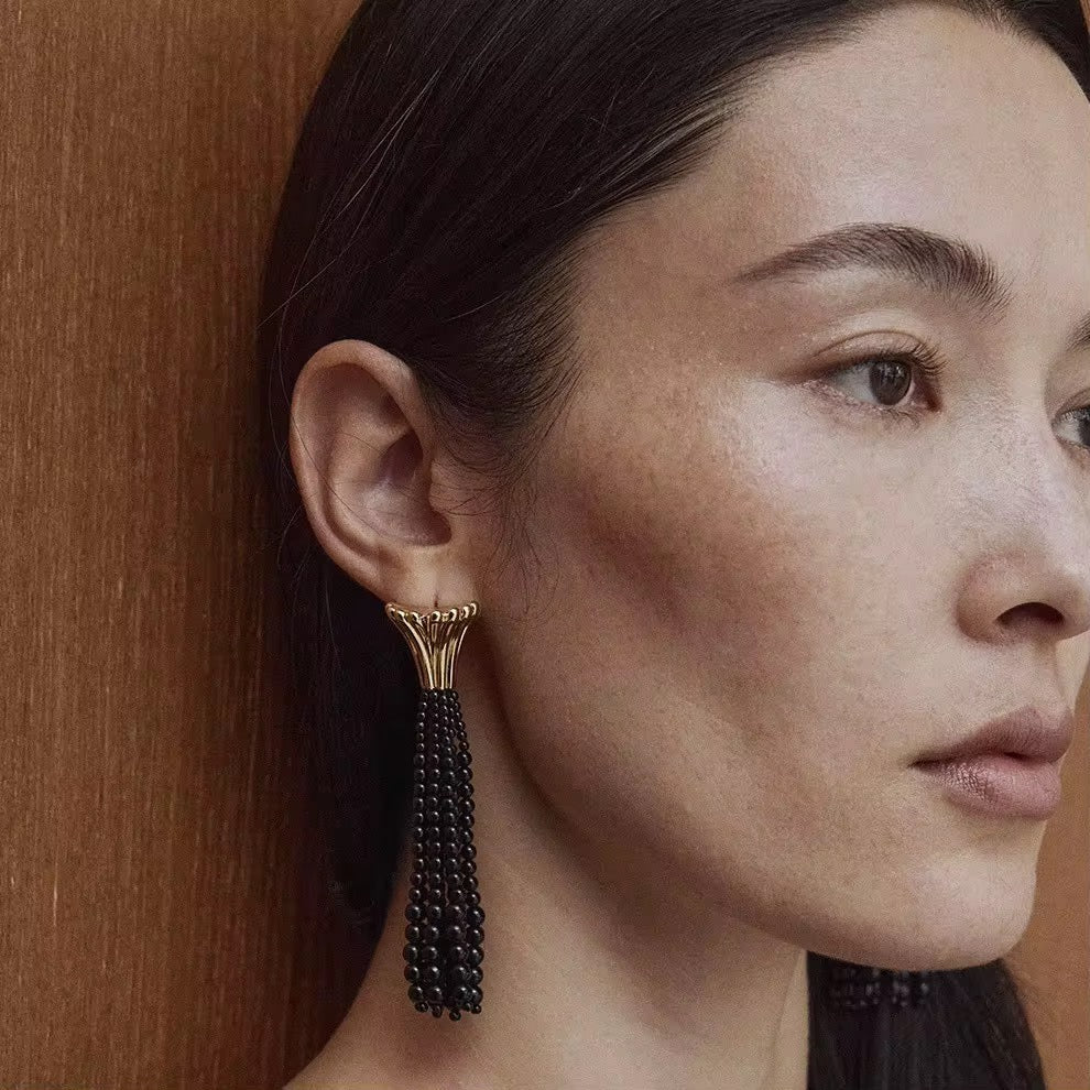 Black Tide Tassel Earrings