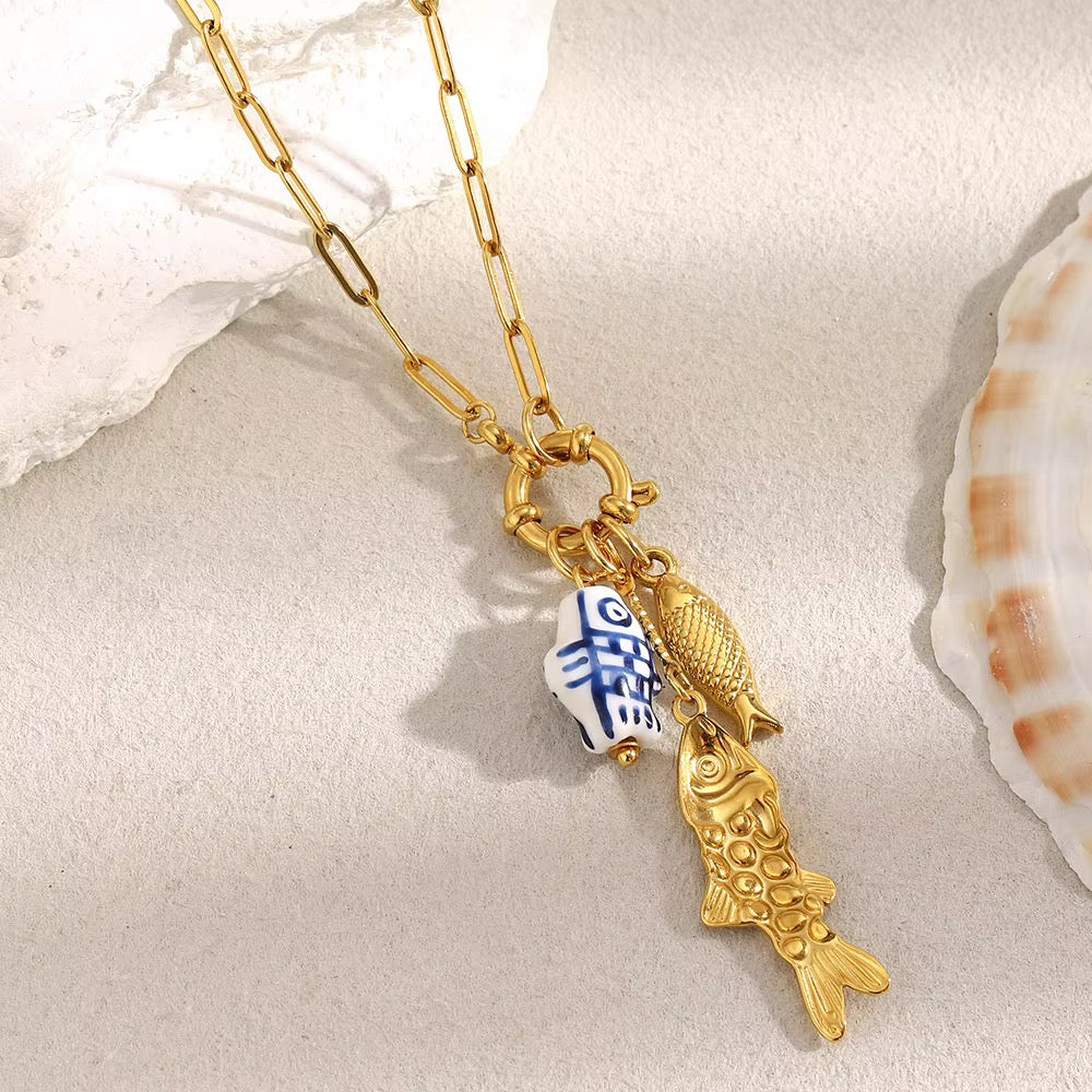 Santorini Fish Charm Necklace