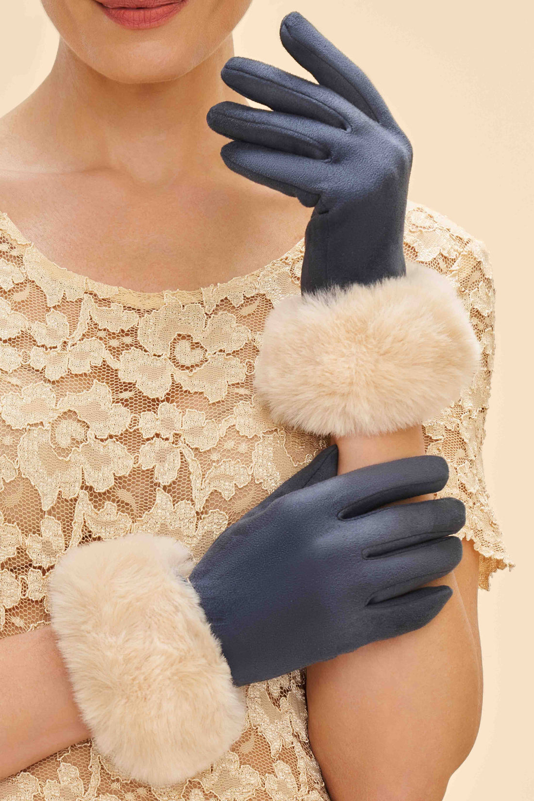 Bettina Gloves - Navy & Cream