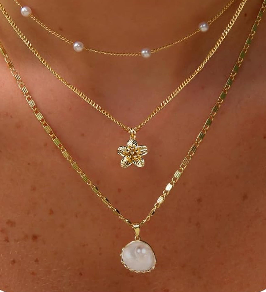 Island Bloom Layered Pearl Necklace Set