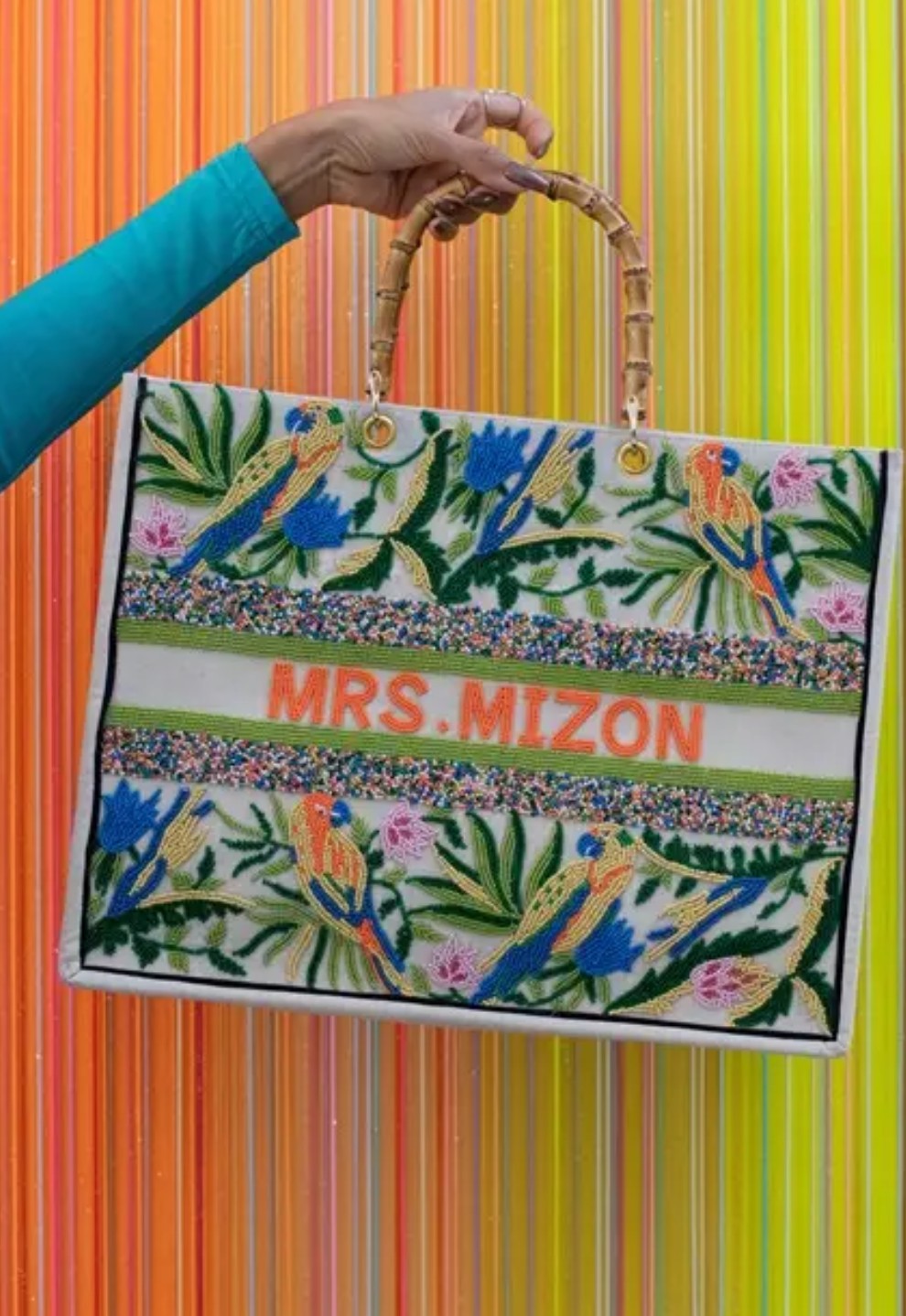 Birds of Paradise Custom Beaded Tote