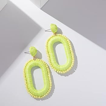 Weekend in Waikiki Raffia Beaded Earrings - Margarita Green