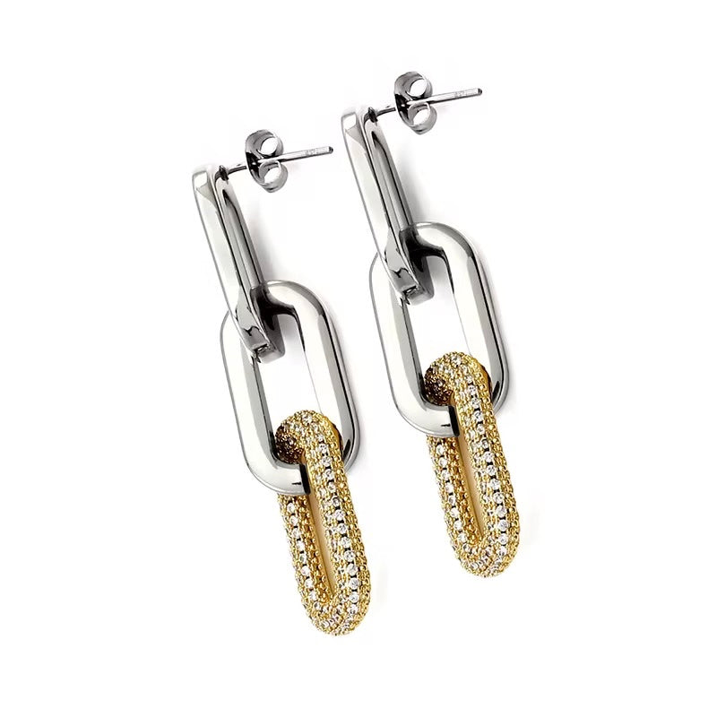 Jenna Pave Earrings - Two Tone