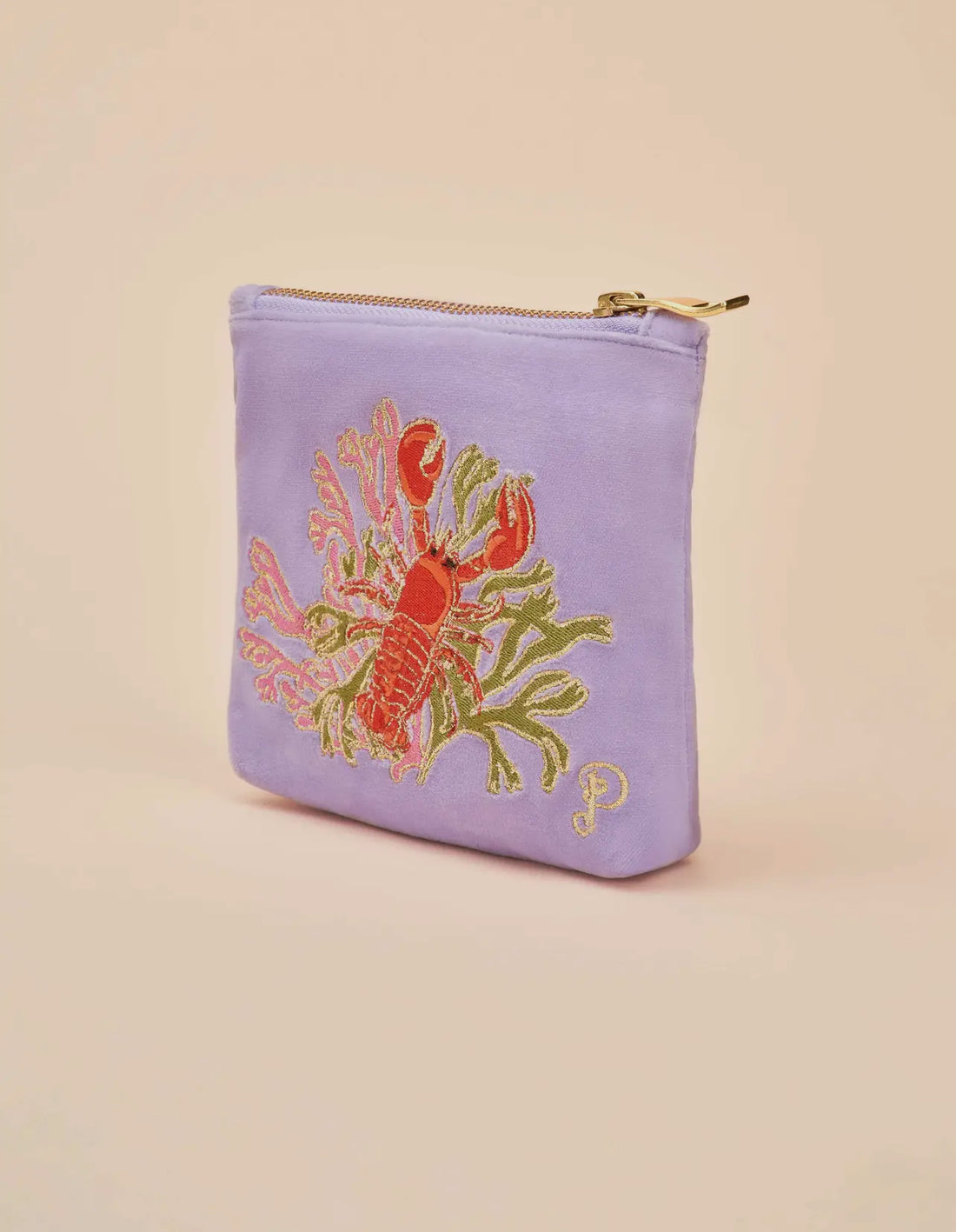 Velvet Embroidered Lobster Mini Bag