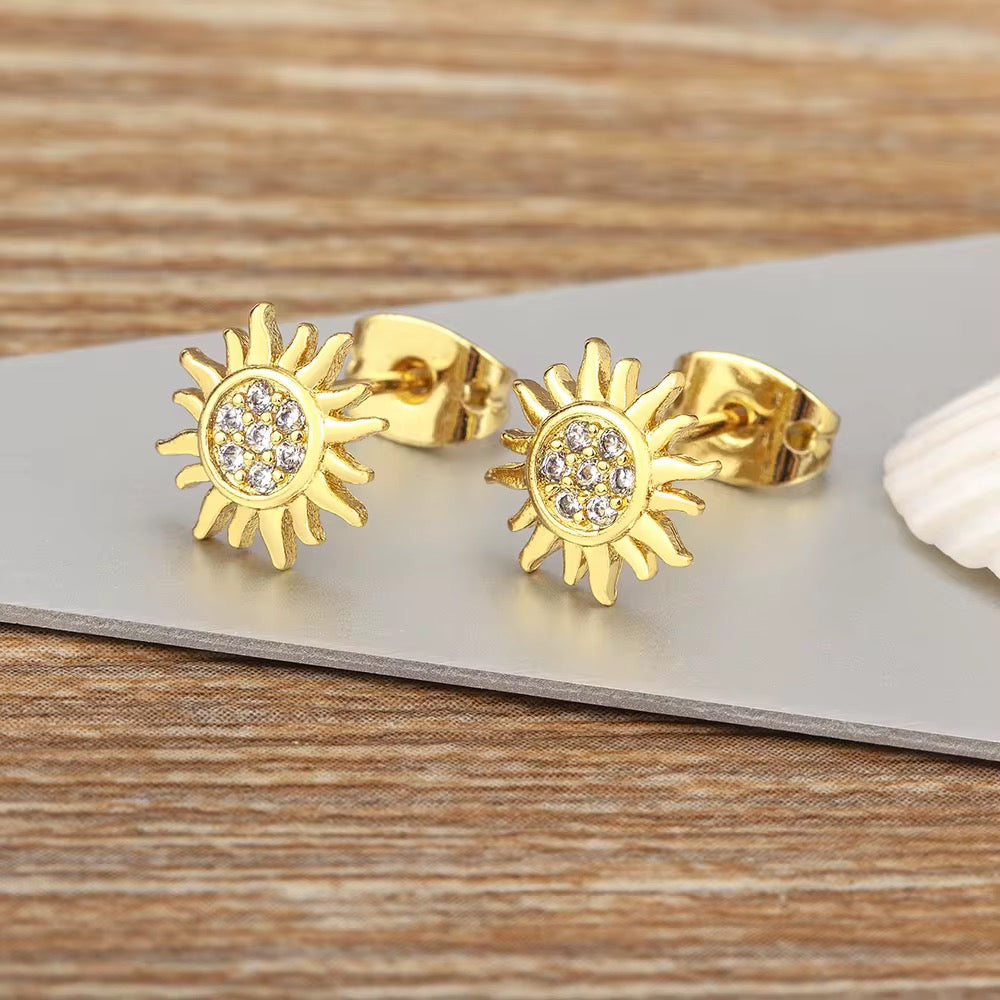 Golden Sunburst CZ Stud