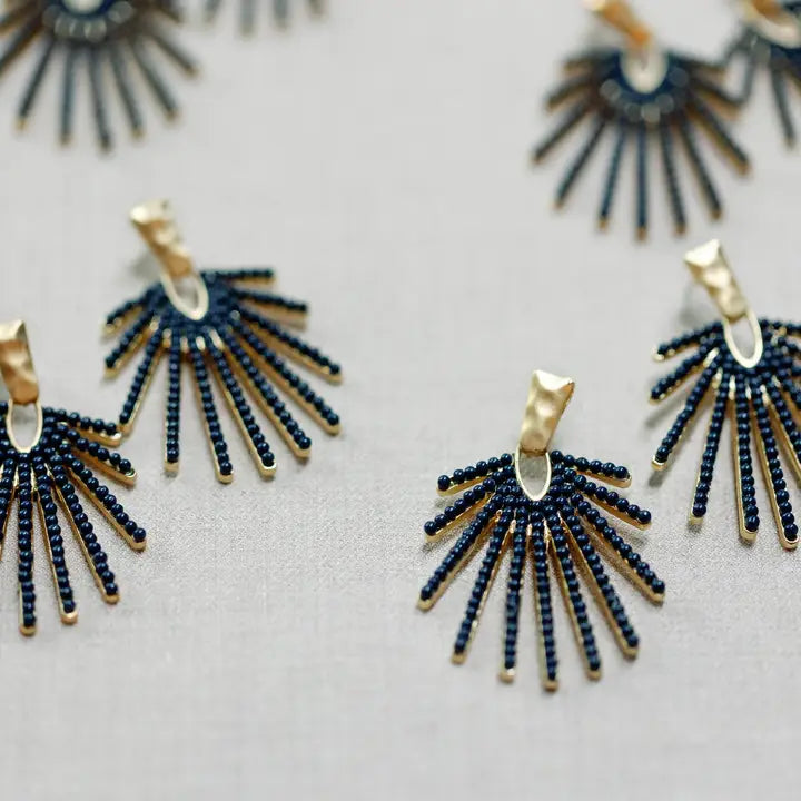 Navy Sunburst Statement Drop Earrings