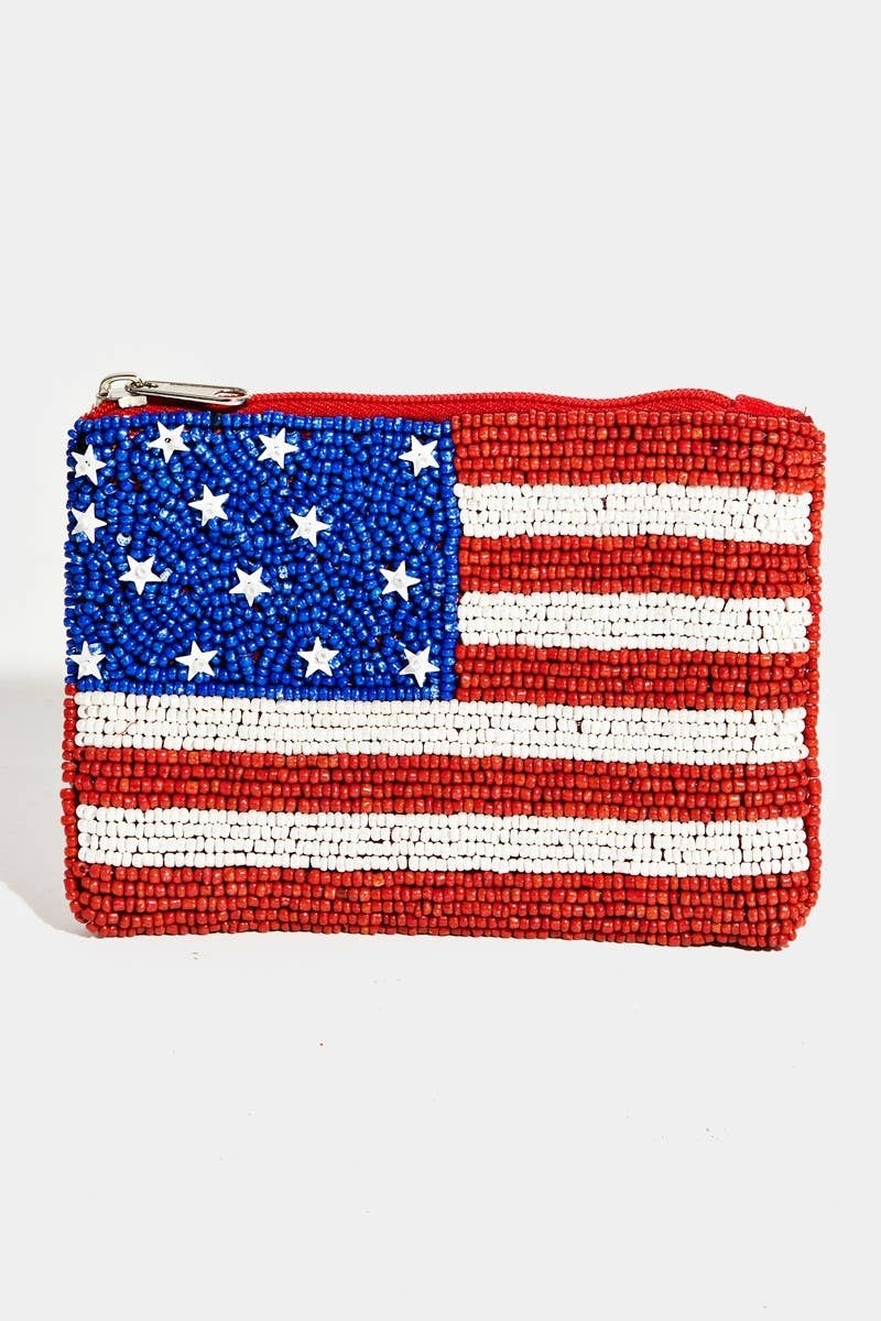 American Flag Beaded Coin Purse